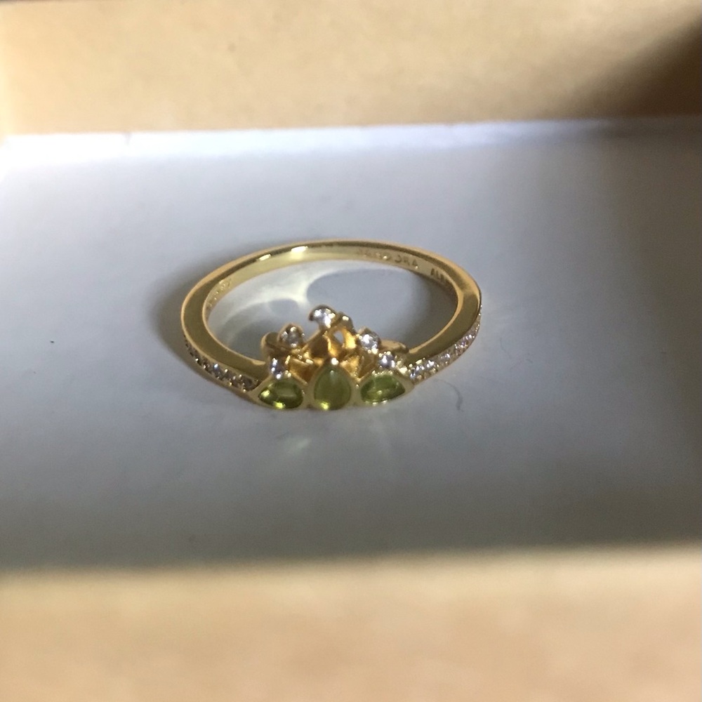 Gold Ring with Green Gem Accents - Size 7